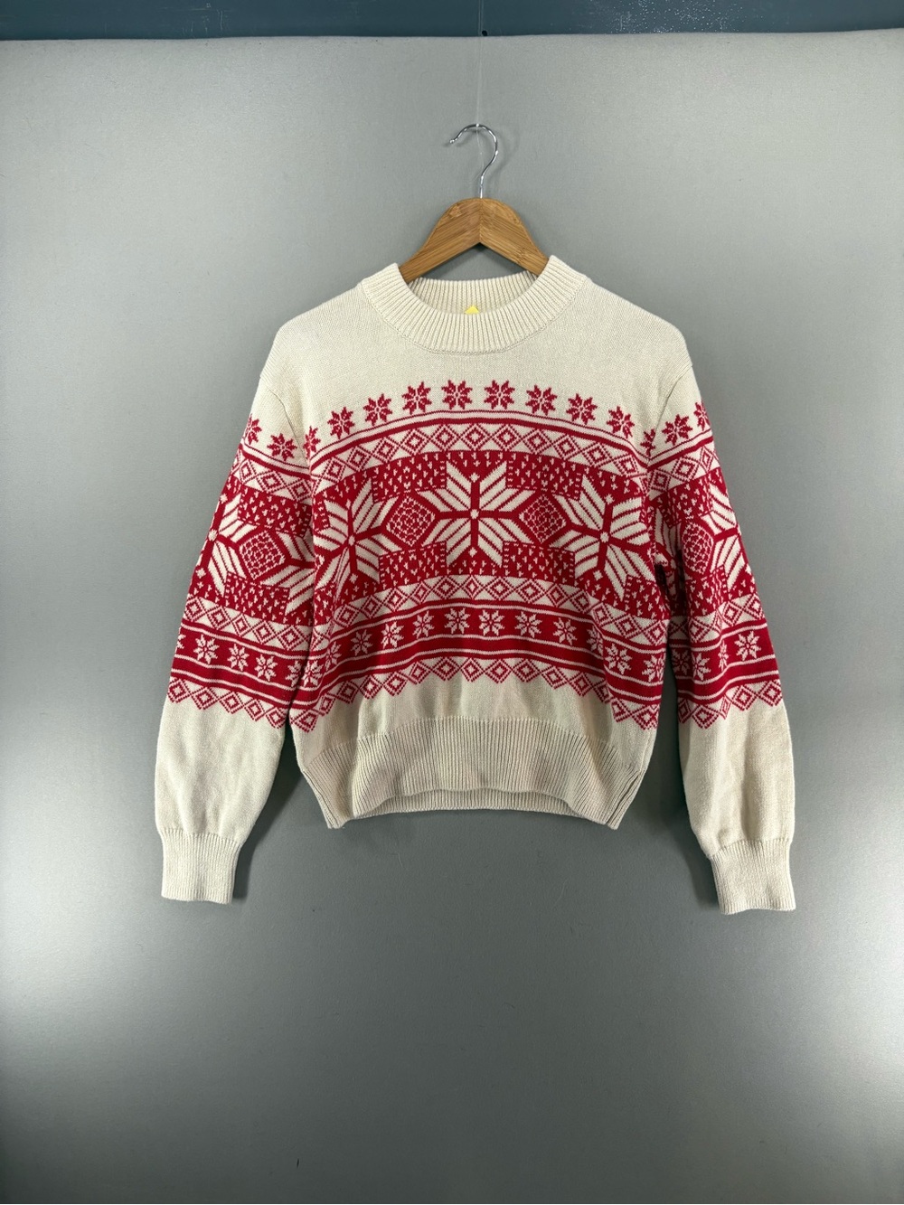 Faherty Women Sun Valley Red/Cream Crew Neck Sweater Cashmere Blend Medium